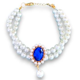 Pearl Cat Collar 2 Row Pearls for Cats Dogs Rhinestone Necklaces M Size Collar Accessories Diamond Pearls Necklace Jewelry for Small Dogs Puppy B