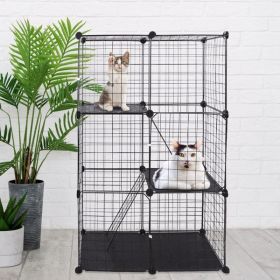 Cat Cage DIY Indoor Pet Home Small Animal House Detachable Playpen with 3 Doors 3 Tiers for Kitten Puppy Bunny Exercise. (Black, 28.15x13.97x42.1