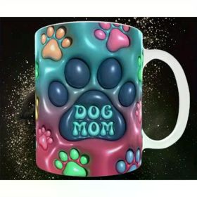 1pc 3D Dog Mom Coffee Mug, 11oz Dog Mommy Animal Love Pet Dog Mug Printed Ceramic Coffee Cups, Tea Mug