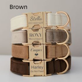 Multiple Colour Velvet Personalise Dog Collar Leash Set With Bow (Option: Brown-L)