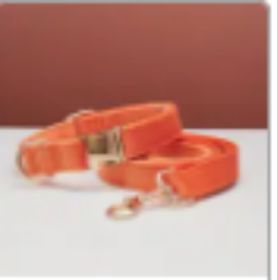 Multiple Colour Velvet Personalise Dog Collar Leash Set With Bow (Option: Orange set-XS)